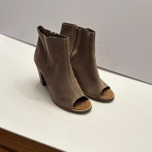 Toms Peep-Toe Perforated Suede Ankle Bootie - Taupe